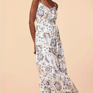 Ann Taylor floral strappy tiered flare maxi dress Small